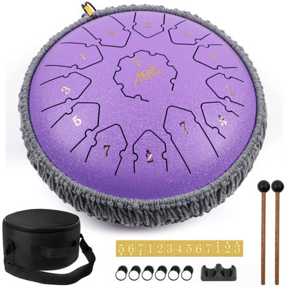 Picture of Steel Tongue Drum 12 nches 13 Notes - Percussion Instruments - AKLOT HandPan Tank Drum C Key with Drum Mallets Stickers Finger Picks and Gig Bag