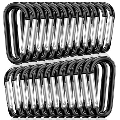 Picture of STURME 2" Aluminum D Ring Carabiners Clip D Shape Spring Loaded Gate Small Keychain Carabiner Clip Set Outdoor Camping Mini Lock Snap Hooks Spring Link Key Chain Durable Improved 24 PCS, Black