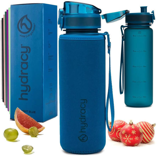 Picture of Hydracy Water Bottle with Time Marker - 500 ml 17 oz BPA Free Water Bottle -Leak Proof & No Sweat Gym Bottle with Fruit Infuser Strainer -Ideal for Fitness, Sports & Outdoors