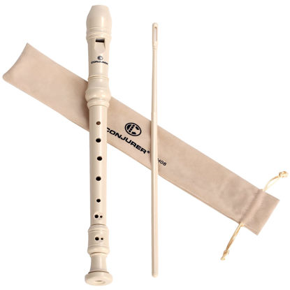 Picture of Soprano Recorder Instrument for Kids&Student - German Fingering 8 Hole Flute ABS Descant Recorders for Beginners with Cleaning Rod and Bag, Beige