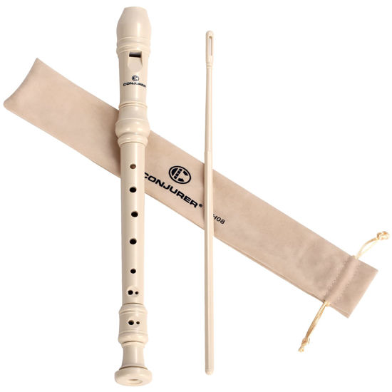 Picture of Soprano Recorder Instrument for Kids&Student - German Fingering 8 Hole Flute ABS Descant Recorders for Beginners with Cleaning Rod and Bag, Beige