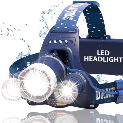 Picture of DanForce Headlamp. USB Rechargeable LED Head Lamp. Ultra Bright CREE 1080 Lumen Head Flashlight + Red Light. HeadLamps for Adults, Camping, Outdoors & Hard Hat Work. Zoomable IPX54 Headlight