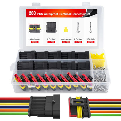Picture of Nilight 260PCS 6 Pin Electrical Connector Plug Male Female Terminal Wire Connector Waterproof Connectors 6 Way Automotive Connect Set for Car Truck Motorcycle Marine Boat 10 Sets