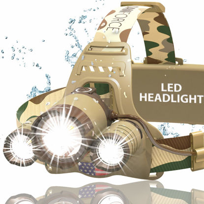 Picture of DanForce Camouflaged Headlamp Ultra Bright USB Rechargeable Head lamp. Tactical Head Flashlight Designed Especially for Hunting & Fishing. LED Headlamps CREE 1080 Lumens Headlight with Red Light