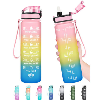 Picture of Enerbone 32 oz Water Bottle, Leakproof BPA & Toxic Free, Motivational Water Bottle with Times to Drink and Straw, Fitness Sports Water Bottle with Strap for Office, Gym, Outdoor Sports