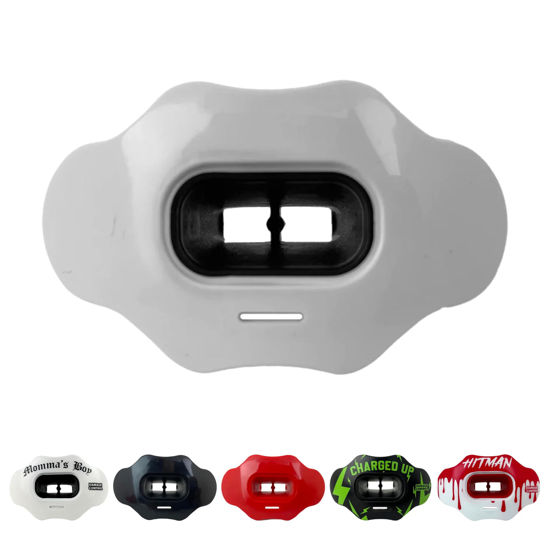 Picture of DAMAGE CONTROL - Mouth Guard - Youth Mouth Guard That Protect Lips & Teeth - No Boiling Pacifier, Breathable Binky Mouthpiece - Football Mouthpiece - Works with Braces - Helmet Strap Included