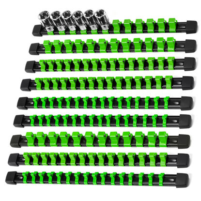 Picture of Reniteco Socket Organizer Drive ABS Tools - Green Socket Holder, Premium Quality 9 Pieces Socket Holders Kit 1/4-Inch x 48 Clips, 3/8-Inch x 45 Clips, 1/2-Inch x 36 Clips（9PC,Green)