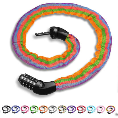 Picture of NDakter Bike Chain Lock, 5 Digit Combination Heavy Duty Anti Theft Bicycle Chain Lock,3.2/4.27/5/6Ft Long Security Resettable Bike Locks for Bike, Bicycle, Scooter, Door, Gate, Fence - 4/6mm Thick
