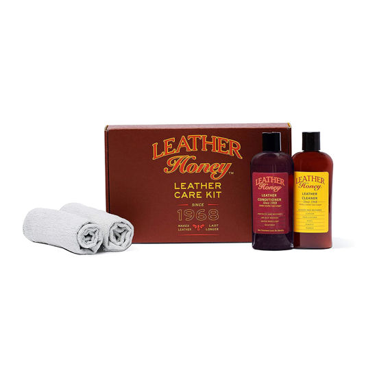 Picture of Leather Honey Complete Leather Care Kit: Cleaner, Conditioner, 2 Cloths. Non-Toxic Leather Care Made in The USA Since 1968. Restore Couches, Car Seats & Interior, Jackets, Shoes & Bags. for Any Color
