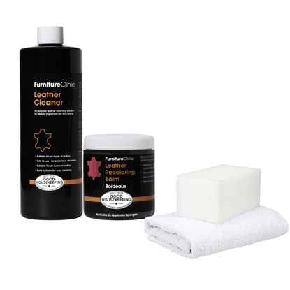 Picture of Furniture Clinic Leather Easy Restoration Kit | Includes Leather Recoloring Balm & Leather Cleaner, Sponge & Cloth | Restore & Repair Sofas, Car Seats & More (Bordeaux)