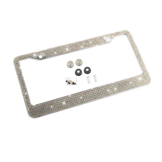 Picture of YALOK Bling Car License Plate Frame, Sparkly Rhinestone Stainless Steel License Plate Cover/Holder, Universal for Most Cars, SUVs, Vehicles with Screw Set, Auto Accessories for Women (Light Gold)