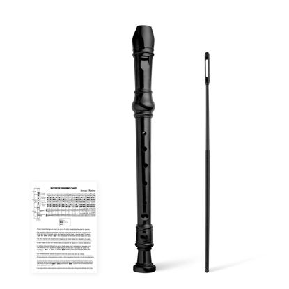 Picture of YONTY 8-Hole Soprano Descant Recorder German Style Kids Music Flute with Cleaning Rod & Case Bag for School Student Home Entertainment - Black