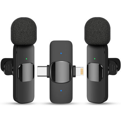 Picture of 2 in 1 Wireless Lavalier Microphone for iPhone iPad and Android Phone, Plug and Play Laple Mics with Noise Reduction, 65FT Range, Real-Time Sync Microphone for Video Recording, Streaming, Interviews