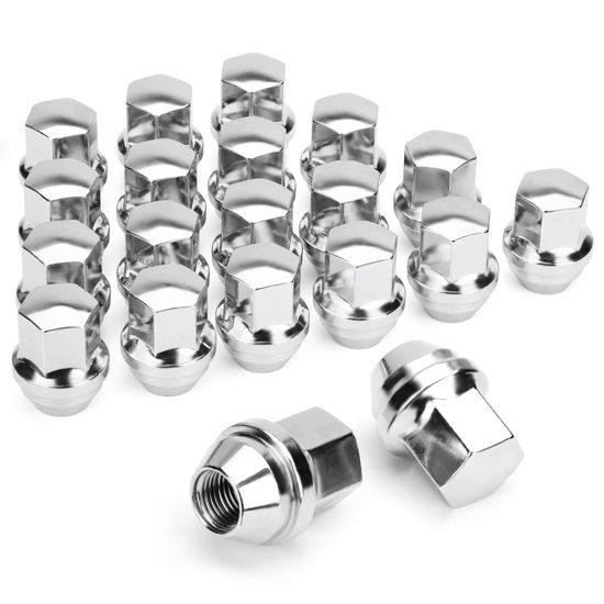 Picture of Dynofit M14×1.5 OEM Lug Nuts Fit Do-dge Bui-ck Cadi-llac Chry-sler 20× Sliver Nuts Hex 22mm(7/8')' Height 1.5'' Conical Cone Bulge Seat