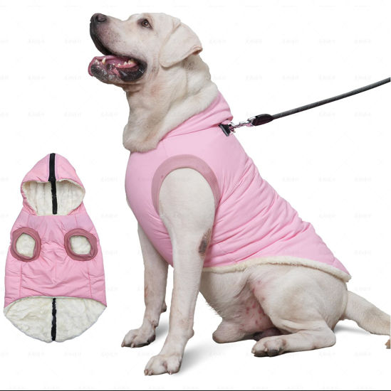 Picture of Vecomfy Fleece Lining Dog Hoodie with Harness Built in,Extra Warm Large Dog Jacket in Winter Doggie Coats with Hooded,Light Pink XXL