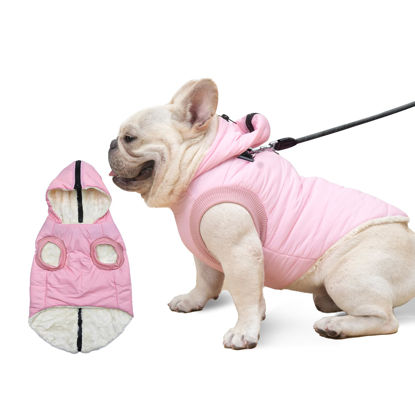 Picture of Vecomfy Fleece Lining Dog Hoodie with Harness Built in,Extra Warm Medium Dog Jacket in Winter Doggie Coats with Hooded,Light Pink XL