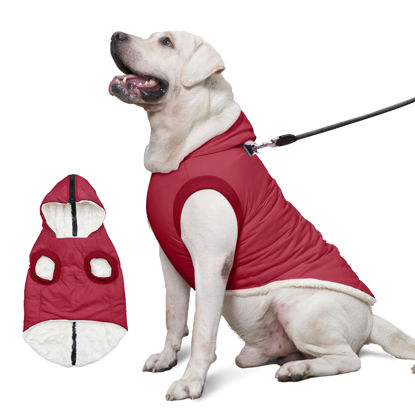 Picture of Vecomfy Fleece Lining Dog Hoodie with Harness Built in,Extra Warm Large Dog Jacket in Winter Doggie Coats with Hooded,Red XXL