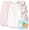 Picture of Cute Castle Baby Sleep Sack 18-24 Months - Lightweight 100% Cotton 2-Way Zipper TOG 0.5 Infant Wearable Blanket, Newborn Essentials Toddler Sleep Clothes, 3 Pack(Pink, Bear, Bear Claw)