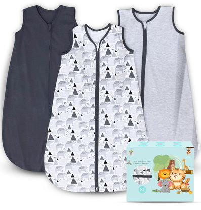 Picture of Cute Castle Baby Sleep Sack 18-24 Months - Lightweight 100% Cotton 2-Way Zipper TOG 0.5 Infant Wearable Blanket, Newborn Essentials Toddler Sleep Clothes, 3 Pack(Dark gray, Light gray, Bear)