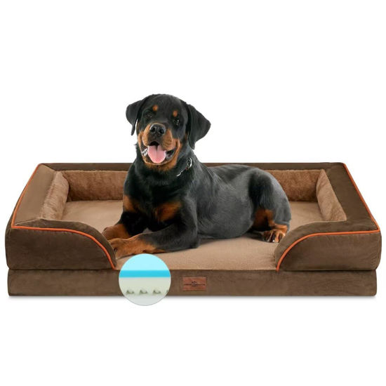 Picture of Cooling Dog Bed Memory Foam, Jumbo Dog Bed for Extra Large Dogs, Orthopedic Jumbo Breed Dog Bed, Waterproof Dog Bed with Bolster & Removable Cover(Jumbo,Khaki Brown)