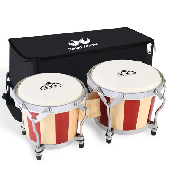 Picture of EastRock Bongo Drum 7" and 8" Set for Adults Kids Beginners Professionals Tunable Wood Bongos and Metal Drum Percussion Instruments with Bag and Tuning Wrench
