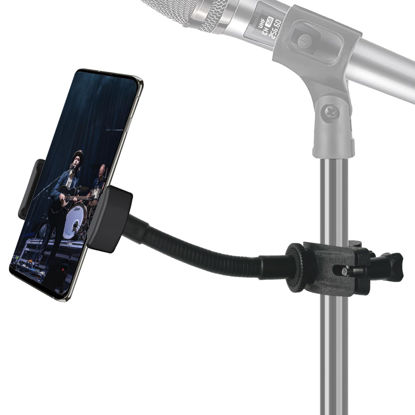 Picture of Mic Stand Phone Holder, JCWINY Flexible Phone Holder for Microphone Stand, Adjustable iPhone Mic Stand Holder, Music Stand Phone Holder for iPhone 14 13 12 MAX Pro Samsung Galaxy All Smartphones
