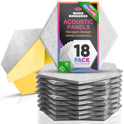 Picture of Self-Adhesive 18 Pack Hexagon Acoustic Panels, 14" X 12" X 0.4" High Density Sound Absorbing Panels, Beveled Edge Sound Proof Treatment Tiles for Walls, Studio, Door, Home, Office (Silver Gray)
