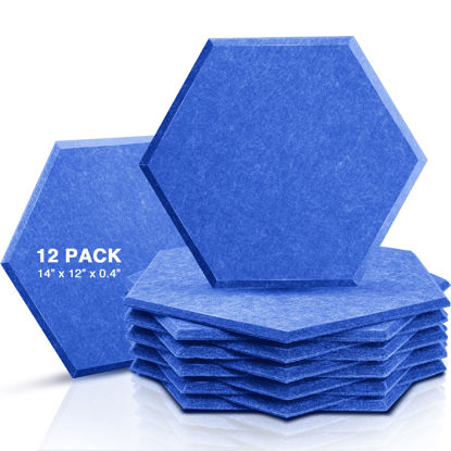Picture of Sonic Acoustics 12 Pack Hexagon Acoustic Panels, 14" X 12" X 0.4" High Density Sound Absorbing Panels Sound Proof Insulation Beveled Edge Studio Treatment Tiles-Sky Blue