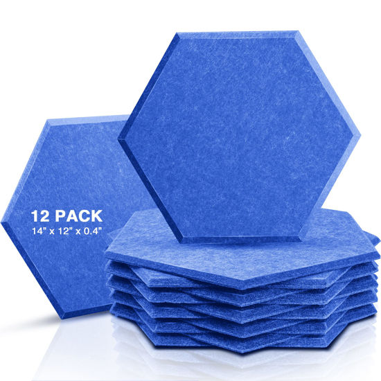 Picture of Sonic Acoustics 12 Pack Hexagon Acoustic Panels, 14" X 12" X 0.4" High Density Sound Absorbing Panels Sound Proof Insulation Beveled Edge Studio Treatment Tiles-Sky Blue