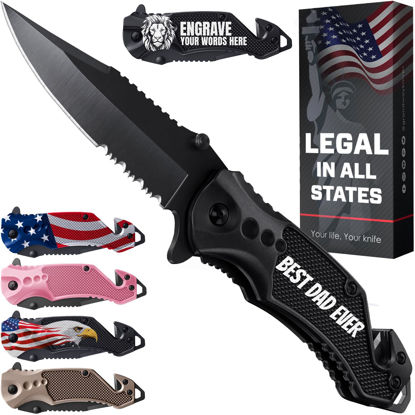 Picture of Pocket Knife ‘BEST DAD EVER’ - Legal Folding Knife with Engraved Aluminum Handle - 2.95” Sharp Blade - Cool Knives for Dad from Daughter Son - Best Father's Day Present - Gift for Him Men 6680 BDE