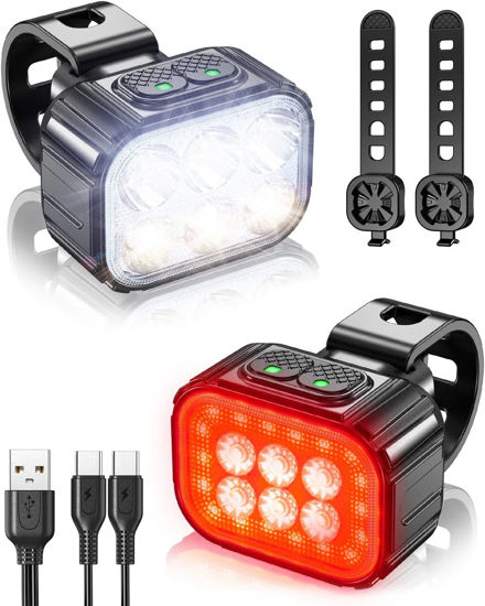 Picture of Victoper 6 LED High Lumen Bright 4+6 Modes USB C Rechargeable Waterproof Bike Lights for Night Riding, Front and Back for Safety Biking, Cycling, Mountain, Kid