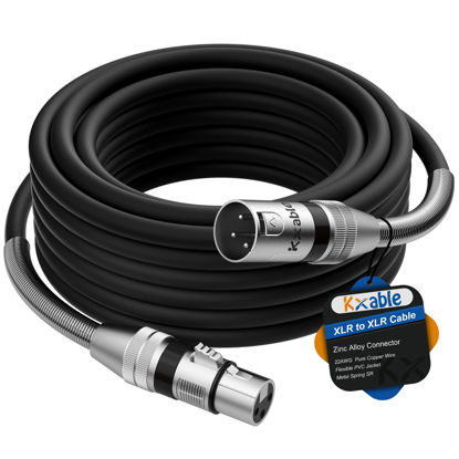 Picture of XLR to XLR Cable 15 Feet, Premium XLR Microphone Cable, Heavy Duty 22AWG OFC XLR Male to Female Cord, 3-Pin Shielded Mic Speaker Cable, Zinc Alloy Connectors, Metal Spring SR, Black