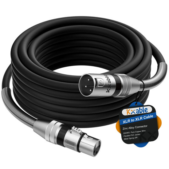 Picture of XLR to XLR Cable 15 Feet, Premium XLR Microphone Cable, Heavy Duty 22AWG OFC XLR Male to Female Cord, 3-Pin Shielded Mic Speaker Cable, Zinc Alloy Connectors, Metal Spring SR, Black