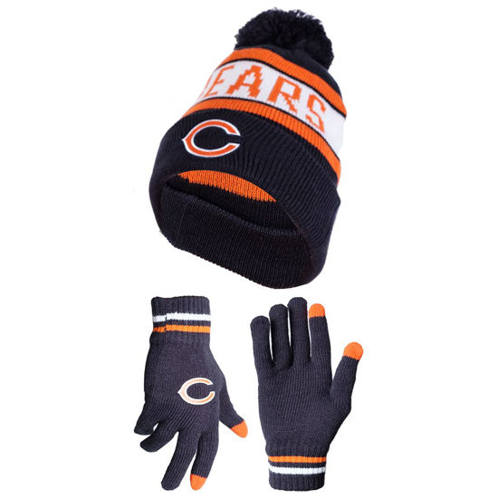 Picture of Ultra Game NFL Official Adults Unisex Super Soft Winter Beanie Knit Hat With Extra Warm Touch Screen Gloves, Chicago Bears, Team Color 1, 1SIZE