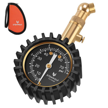 Picture of ETENWOLF Tire Pressure Gauge for Cars 0-75 PSI, Air Pressure Gauge with Large Glow Dial, Calibrated to ANSI B40.1 Grade A(Plus-Minus 1%), Tire Gauge for Tire Pressure Car Accessories (Black)