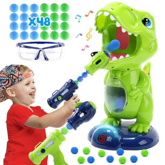 Picture of EagleStone Movable Dinosaur Shooting Toys for Kids,Electronic Target Shooting Games with 2 Pump Gun,48 Balls Party Favor Toys with Score Record, LED & Sound, Dino Toys Gift for Boys and Girls