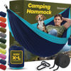 Picture of Durable Hammock 550 lb Capacity - Lightweight Nylon Camping Hammock Chair - Double or Single Sizes w/Tree Straps and Attached Carry Bag - Portable for Travel/Backpacking/ (Navy & Light Blue, X-Large)