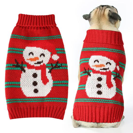 Picture of Christmas Dog Sweaters for Small Large Dogs Girl, Soft Warm Pup Dogs Shirt, Turtleneck Dog Sweaters for Medium Large Dogs, Double Knitting Collar for Outdoor Playing, Warm Dog Cat Clothes Snowman, 2XL