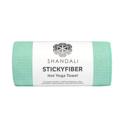 Picture of Shandali Stickyfiber Hot Yoga Towel - Silicone Backed Yoga Mat-Sized, Absorbent, Non-Slip, 24" x 72" Bikram, Gym, and Pilates (Jade-Green, Standard)