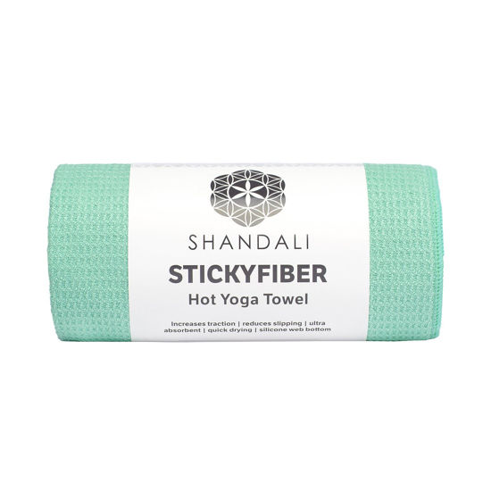 Picture of Shandali Stickyfiber Hot Yoga Towel - Silicone Backed Yoga Mat-Sized, Absorbent, Non-Slip, 24" x 72" Bikram, Gym, and Pilates (Jade-Green, Standard)