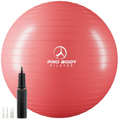 Picture of ProBody Pilates Ball Exercise Ball Yoga Ball, Multiple Sizes Stability Ball Chair, Gym Grade Birthing Ball for Pregnancy, Fitness, Balance, Workout at Home, Office and Physical Therapy (Red, 55 cm)