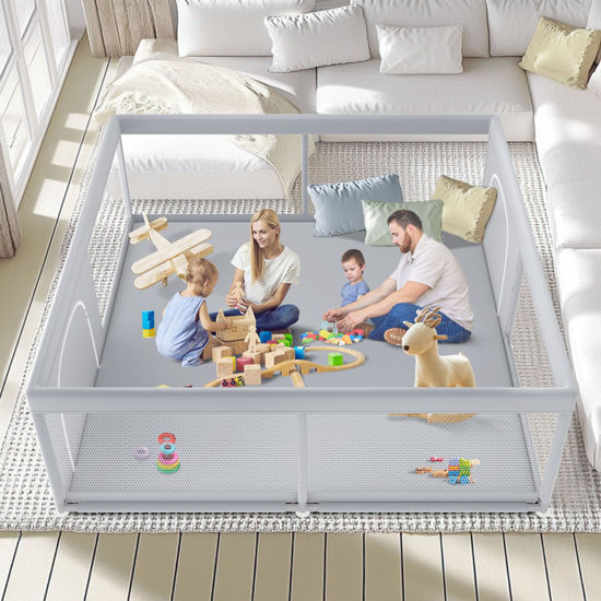 Picture of Fshibila 79" ×79" Extra Large Baby Playpen, Baby Playard for Babies and Toddlers, Baby Fence Play Pens for Indoor & Outdoor, Sturdy Safety Play Yard with Soft Breathable Mesh, Anti-Fall, Grey