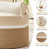 Picture of KAKAMAY Large Blanket Basket (20"x13"),Woven Baskets for storage Baby Laundry Hamper, Cotton Rope Blanket Basket for Living Room, Laundry, Nursery, Pillows, Baby Toy chest (White and Brown)