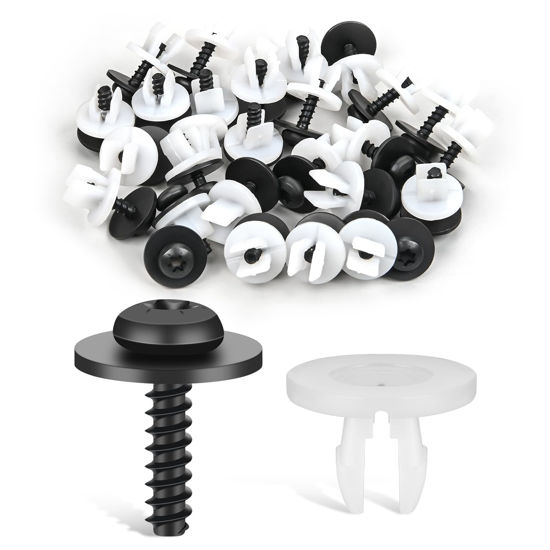 Picture of GOOACC 20 Sets License Plate Screw Kit Engine Splash Shield Screws with Nylon Nuts for Undertray Engine Fender Liner Deflector Grille for Ford Escape F-150 Edge Focus Fusion C-Max S-Max Lincoln