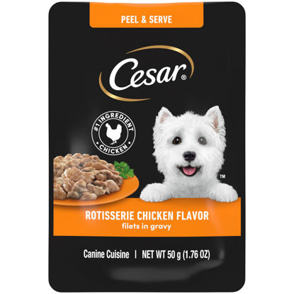 Picture of Cesar Filets in Gravy Wet Dog Food Rotisserie Chicken Flavor, 1.76 oz. Mini-Pouch, 20 Pack