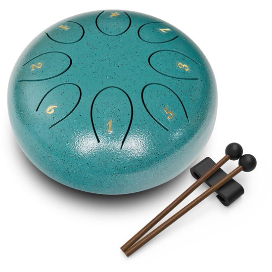 Picture of REGIS Steel Tongue Drum 6 inch 8 Notes Musical Percussion Instrument, Rain Drum for Outside - Musician Gift for Family and Friends(malachite)
