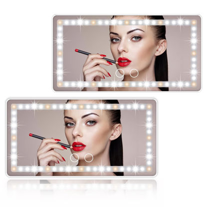 Picture of Car Sun Visor Vanity Mirror, 2 Pcs Rechargeable Makeup Mirror with 3 Light Modes & 60 LEDs - Dimmable Clip-on Rear View Sun-Shading Cosmetic Mirror, Universal for Car SUV Truck
