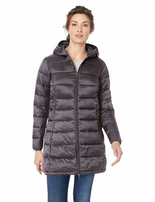 Picture of Amazon Essentials Women's Lightweight Water-Resistant Hooded Puffer Coat (Available in Plus Size), Charcoal Heather, Medium