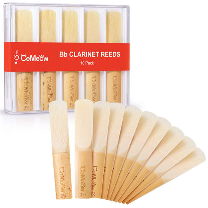 Picture of Clarinet Reeds 2.5, CeMeow Traditional Reeds for Clarinet Beginner 10Pack with Plastic Box, Thinner Reed Tip Advanced Cutting Technology for Clarinet Beginner and Player