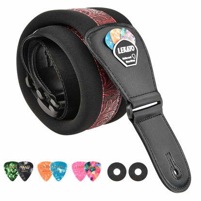 Picture of LEKATO Bass Guitar Strap for Electric Guitar & Bass 3" Wide Guitar Straps Padded Bass Guitar Strap Adjustable Length from 45" to 55" Bass Guitar Straps with Pick Holder 2 Safety Strap Locks & 6 Picks
